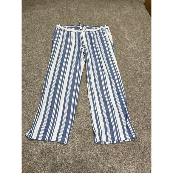 Old navy Womens wide leg pin striped pull on pants sz X-Large linen blend - Picture 3 of 12